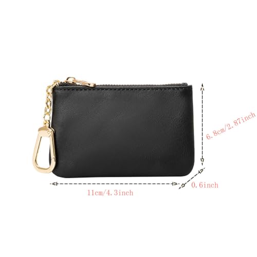 Leather Coin Purse Mini Slim Wallet Small Change Purse Card Holder Coin Purse With Key Chain for Men & Women (Black)2