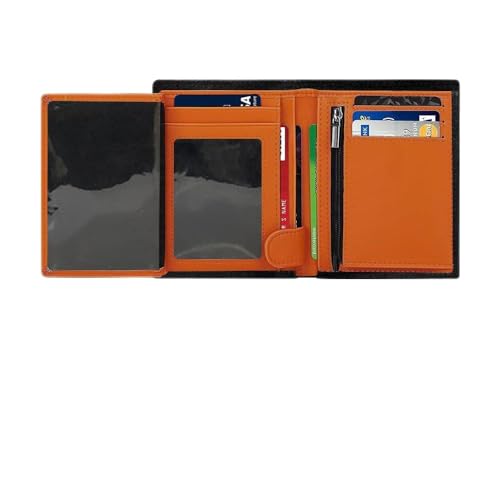 Generic Wallets RFID Blocking Carbon Fibre Leather Mens Wallets with Zip Coin Pocket, 11 Card Holders, 2 ID Windows, 2 Banknote Compartments, Trifold Vertical, Black Orange