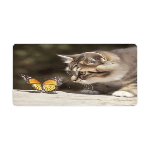 Cat and Butterfly Desk Pad con Base de Goma Grande