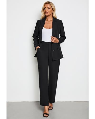 LookbookStore 2 Piece Pant Suits for Women Dressy Blazer High Waisted Pants Sets Business Casual Outfits3