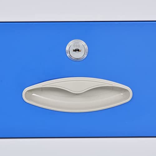 Office Cabinet Tall Metal Storage Cabinet With 4 Doors, 2 Drawers And 3 Adjustable Shelves Lockable Organizer Cabinets Filing Cabinet With Plastic Feet Gray And Blue 35.4 X 15.7 X 70.9Inch (W X D X H) #TOP1