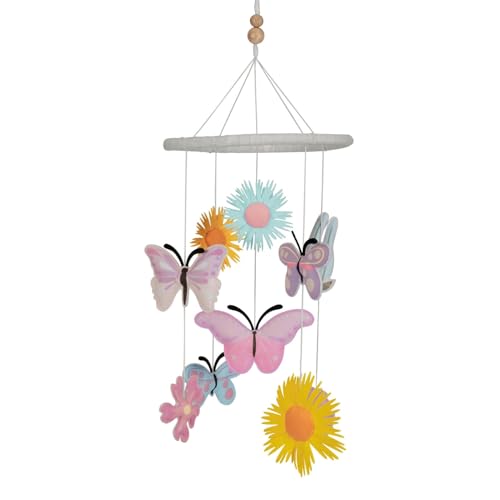 Image of Haus and Kinder Butterfly Garden Crib Mobile - Set of 1 | Baby Nursery Mobile with Butterflies & Flowers | Soft Cotton & Wooden Ring, Pastel Colors, Soothing Motion | Non-Toxic Height 64cm