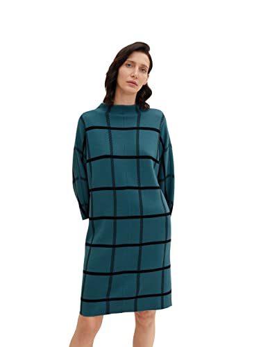 TOM TAILOR Damen Kleid mit Karomuster 1034476, 30941 - Teal Blue Knit Check Design, 32