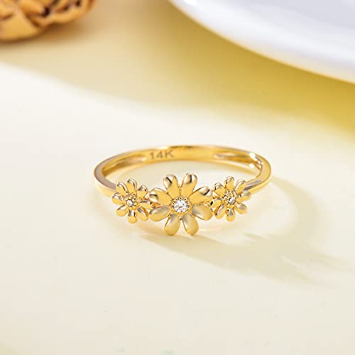SISGEM 14K Real Gold Nature Diamond Daisy Ring for Women,Yellow Gold Dainty Flower Ring Anniversary Rings for Wife Mom Casual Rings Delicate Engagement Ring Wedding Band Ring for Her3
