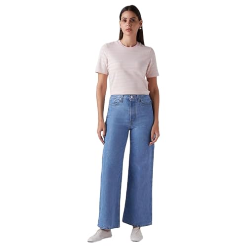 Image of Women's Blue Wide Leg high Rise Jeans