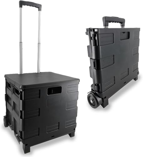 Carrito de la compra plegable, carrito de maletero con ruedas y cubiertas, mango telescópico ajustable de aluminio, capacidad de 35 litros, ideal para compras, supermercado, jardín, camping, picnic y