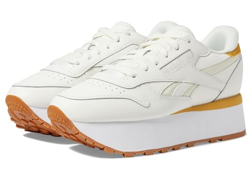 Reebok Tenis clásicos de cuero con triple elevación para mujer, Tiza/tiza/Oro Heritage, 37 EU