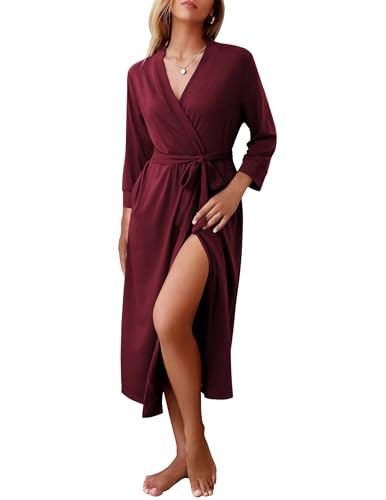 Image of Ekouaer Women Robes Long Knit Bathrobe Lightweight Soft Kimono Robes Casual Ladies Loungewear with Pockets