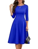 Homrain Damen Vintage Kleid Cocktailkleid Fur Hochzeitsgast Langarm A Linie Flare Kleid Freizeitkleid Midikleid Mit Tasche Königsblau L