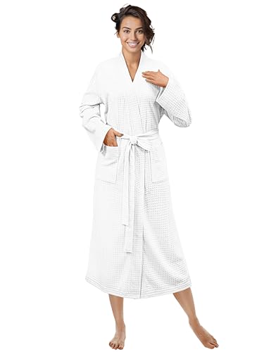 PAVILIA White Women Waffle Knit Kimono Robe, Soft...