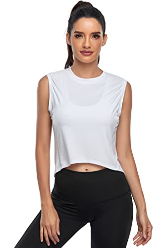 image for Muzniuer Crop Tops for Women Workout Tops Mesh Racerback Tank Tops Flo