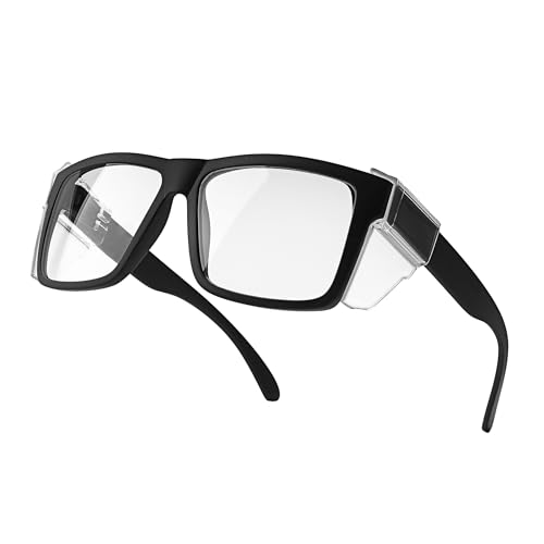 INTETEK Heavy Duty Z87 Safety Glasses, UV400 Photochromic Blue Light Blocking Lenses, Removable Side Shields, Protective Eyewear for Construction, Welding, Woodworking (Matte Black)