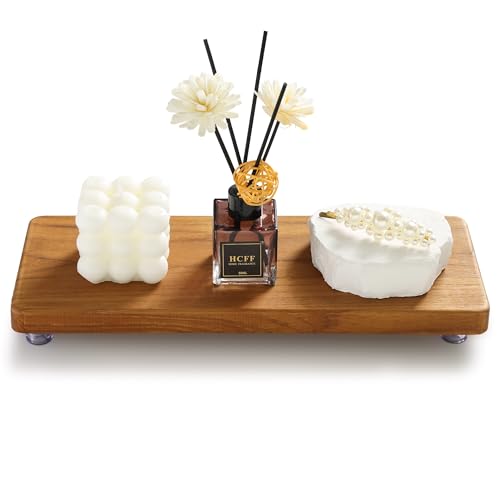 SINOKF 12.6'x5' Solid Teak Wood Riser & Tray - Farmhouse Organizer with Non-Slip Base | Rustic Bathroom & Kitchen Tray for Countertop, Sink Decor | Natural Finish Pedestal Stand (Neutral Home Decor)