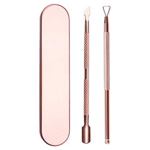 DXIA Nagelhautschieber Edelstahl,Nagelhaut Pusher Remover Kit, Profi Dreieck Nagelhautschäler Schaber und Doppelt Beendet Nagelhautschieber Cutter Löffel,für Fingernägel und Zehennägel,Rose Gold Cover