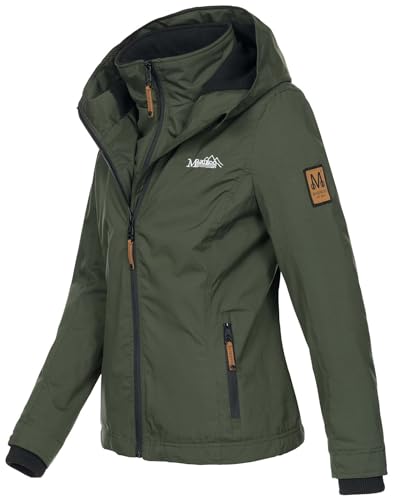 MARIKOO Designer Damen Übergangs Jacke leicht gefüttert Kapuze kurz B659 [B659-Erdbeer-Olive-Gr.XL]