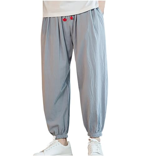 Men's Pants Cotton Linen Comfy Sweatpants Fashion Tapered Joggers Running Workout Pants Boys Casual Loungewear Loose