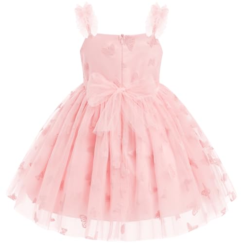 AWIBMK Kids Toddler Girls Butterfly Tulle Tutu Dress Spaghetti Strap V-Neck Birthday Flower Girl Wedding Party Dresses2