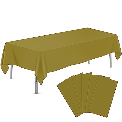 Image of Gold 6 Pack Plastic Table Cloth 54 inch x 108 inch, Disposable Tablecloths Rectangle Table Cover, Plastic Tablecloths for Parties
