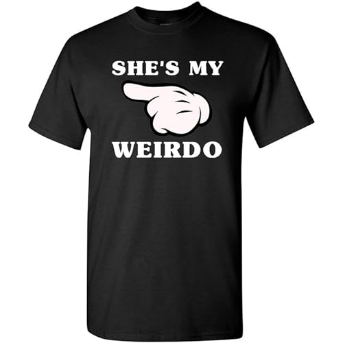 PLANDOO She's My Weirdo Couple Love Matching Relationship Funny DT T-Shirt Unisex Men Tee Black XL