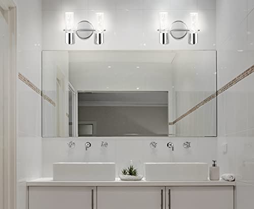 Image of JONATHAN Y 10.75 inch Chrome Modern Integrated LED Vanity Light Wall Sconce for Bathroom, Clear Bubble Acrylic Shade Minimalist Art Deco Light for Hallway, Entryway, 4000K (JYL7223A)