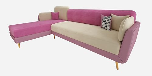 Image of Black Wood Modern Velvet RHS Sectional Sofa (3 + Lounger) with Extra Luxury Comfort for Bedroom, Living Room, Dining Room, Drawing Room, Home Office in Bug Resistant Wood Structure