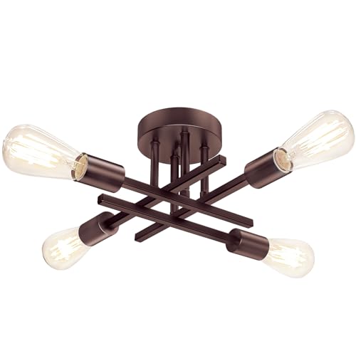 4-Light Semi Flush Mount Ceiling Light Fixture, Oil Rubbed Bronze Modern Industrial Sputnik...