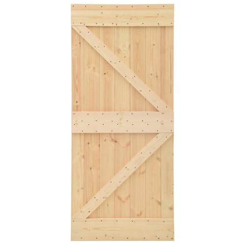 vidaXL Puerta Corredera Colección NARVIK, 90x210 cm, Madera Maciza de Pino, Acabado Natural, Puerta Individual de Madera, Estilo Granero, Compatible con Rieles, Interior