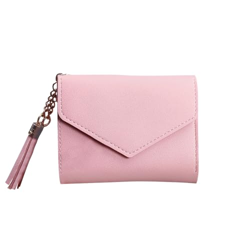 Blush PU Leather Wallet – Stylish Fringe Accent Card Holder with Multi-Slot Organization