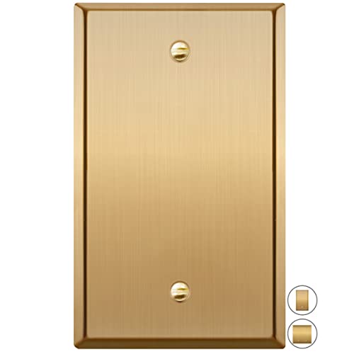 Rio Salto Metal Gold Blank Wall Plate, Blank Outlet Cover Corrosion Resistant Cover For Unused Outlets Wall Switch 1-Gang Covers Child Safe Device Outlet Safety, Standard Size, Genuine Brushed Brass #TOP11
