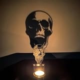 Hikiwin Halloween Skull Shadow Candles Holder,Funny Halloween Shadow Candlestick Decorations,Vintage Tea Light Scary Decorations for Home Party Indoor,Skull,1 Piece