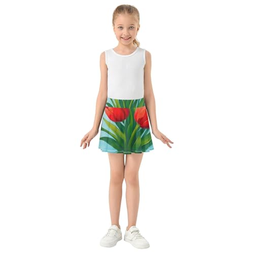 Girls' Shorts Athletic Skorts Red Tulips Tennis Skirts Toddler Cute Comfy Pleated Skort 3t3