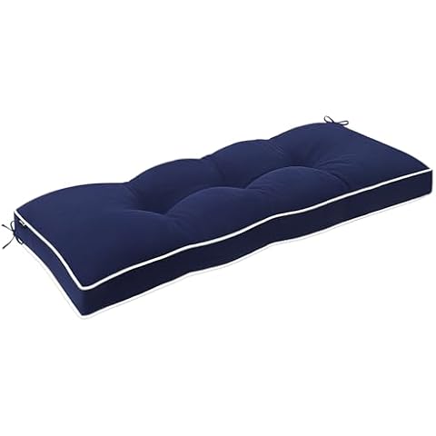 Favoyard Outdoor Bench Cushion 42 x 16 Inch Water-Resistant & 3-Year Fade Resistant Patio Furniture Cushions Tufted Garden Seat Pads for Indoor/Outdoor Porch Sofa Settee Couch with Ties, Blue Cover