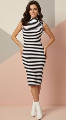 Image of NUEVOSDAMAS Red Striped Sleeveless Ribbed Bodycon Midi Dress