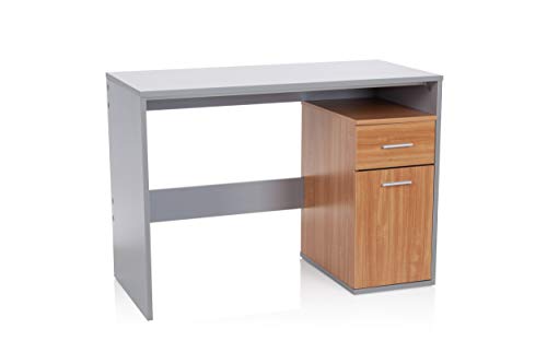 hjh OFFICE 705111 bureau met lade en deur 105 x 50 x 75 cm Basix grijs/beuken computertafel pc-tafel ruimtebesparend, houtmateriaal, 75 x 105 x 50 cm