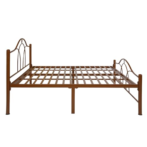 Image of Alto Metal King Size Bed Without Storage | Wrought Iron Double Bed with Headboard & Footboard | Sturdy Powder Coated Platform Bed King Size Cot for BedroomLivingRoom Brown (75x72)