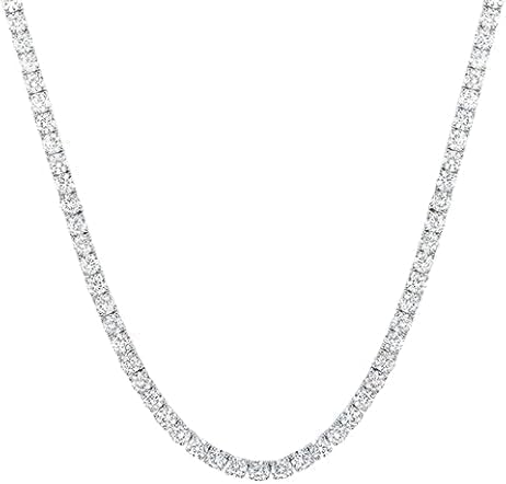 LR Jewellery 17.00 Ct Round Cut Lab Created Diamond Tennis Necklace, Wedding Birthday, 14K White Gold Plated Sterling Silver
