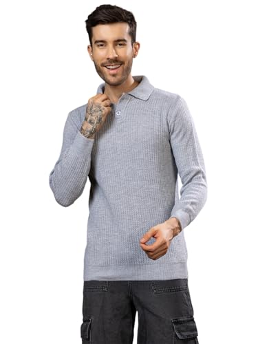 Image of TYSORT Men's Knitted Polo Sweater Casual Full Sleeve Pullover Sweater with Button Collar