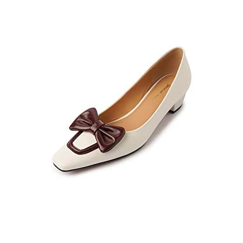 TinaCus Women's Square Toe Handmade Sweet Bowtie Patent Leather Low Chunky Heels Cute Pumps Shoes