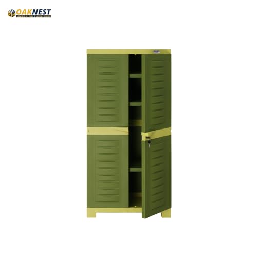 Image of Oaknest Supreme Fusion-02 Plastic Storage Cabinet | Compact & Multipurpose Storage Solution | Waterproof, Durable & Lightweight | Ideal for Home, Office & Garage | Green and Yellow
