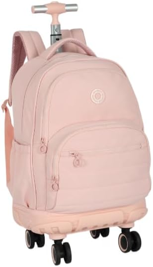 Kit Escolar Mochila com Rodinhas Duplas 360° + Lancheira Térmica + Estojo Box – Up4you (Rosa Claro)