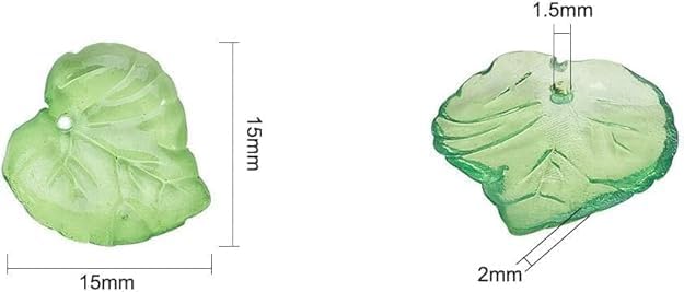 200 Pcs 15mm Transparent Green Acrylic Leaf Pendants Leaf Bead Charms with Hole for Earring Bracelet Necklace Jewelry Making DIY Craft Green - Image 2