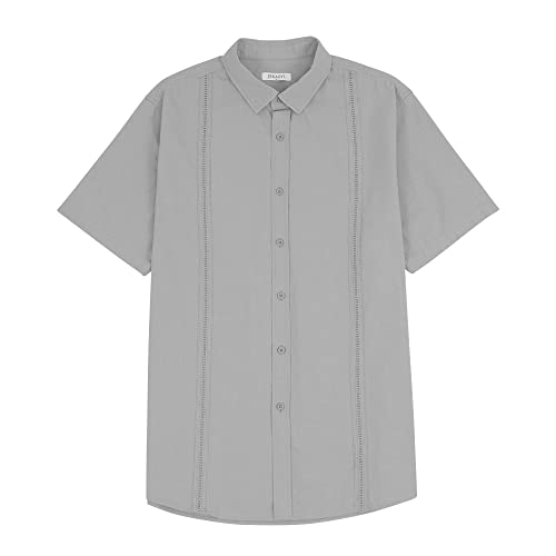 Image of JEKAOYI Mens Casual Linen Cotton Button Down Short Sleeve Shirts Cuban Camp Guayabera Beach Tops