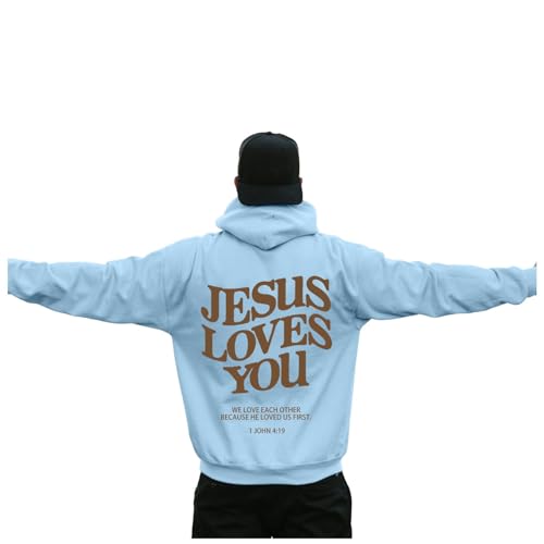 Jesus Loves You Hoodie Letter Graphic Christian Hoodies with Pocket Drawstring Oversized Long Sleeve Sweatshirt Tops