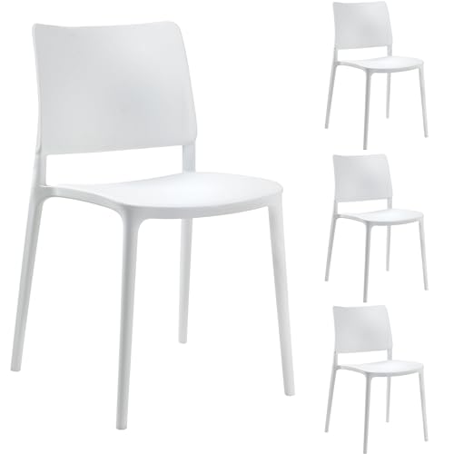 PAPATYA 4er-Set Kunststoffstuhl Joy-S Designstuhl mit Einer Belastbarkeit von 200 kg stapelbar, Terassenstuhl aus Kunststoff UV beständig, Leichter Stuhl Balkonstuhl (Weiß)
