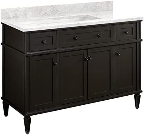Signature Hardware 464893 Elmdale 48" Free Standing Single Vanity Cabinet Set with Mahogany Cabinet, Vanity Top and Rectangular Undermount Sink - Single Faucet Hole - Charcoal Black/Carrara Marble