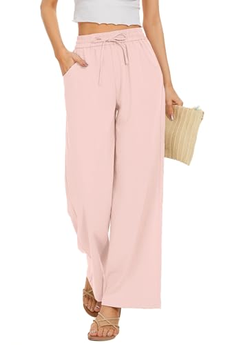 Image of KICZOY Women Flowy Pants Drawstring Waist Wide Leg Palazzo Beach Pants Loose Fit with Pockets
