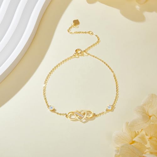 14K Solid Gold Infinity Bracelet for Women 14kt Yellow Gold Heart Love Infinity Adjustable Bracelet Jewelry4