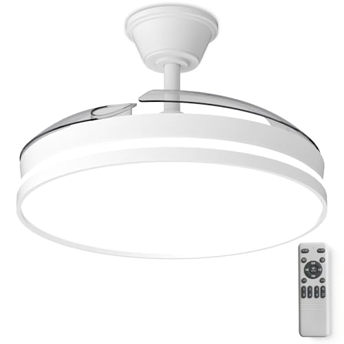 Kemoribe Ventilatore da Soffitto con Illuminazione 106 cm, Ventilatore da Soffitto Luce a LED e Telecomando 6 Velocità, Illuminazione LED Dimmerabile, motore DC silenzioso Bianco