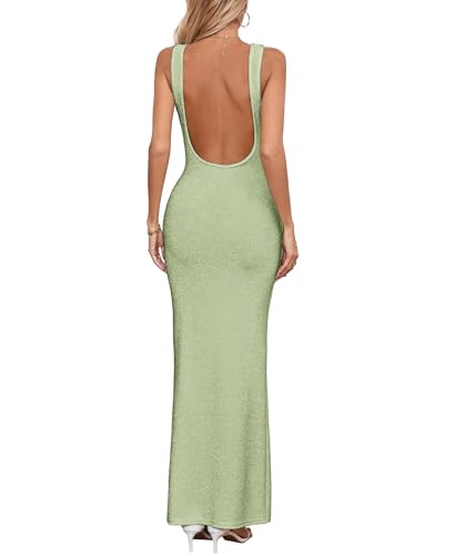 Image of Women's Sexy Backless U Neck Stretchy Bodycon Long Dress