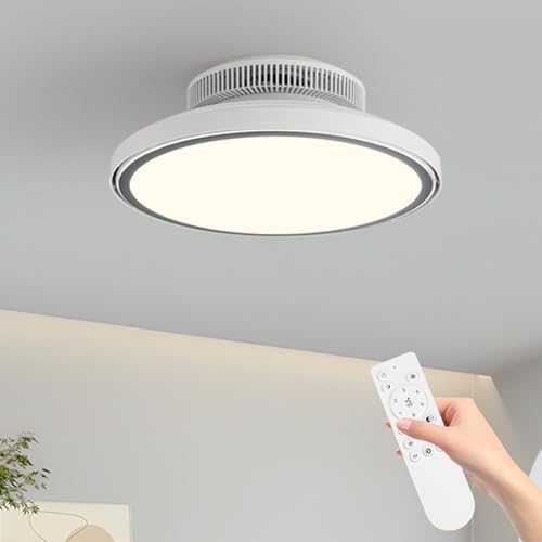 KRIPINC Silenzioso Senza Pale Ventilatore da Soffitto con Luce e Telecomando, Plafoniera LED Soffitto con Ventilatore, 3000-6000K Dimmerabile, con 6 Velocità del Vento e Funzione Timer, Bianco